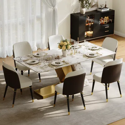 Homary Luxotic 70.9" Rectangle Modern Faux Marble Top Dining Table With 6 Chairs In Gray
