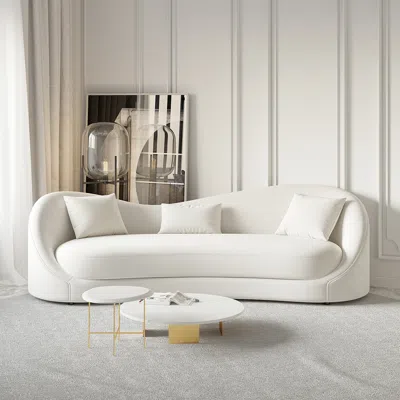 Homary Luxury 84" Off White Velvet Upholstered Sofa 3-seater Sofa Solid Wood Frame