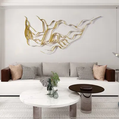 Homary Luxury Abstract Wavy Lines Wall Decor Irregular Metal Wall Art In Gold For Living Room In Neutral