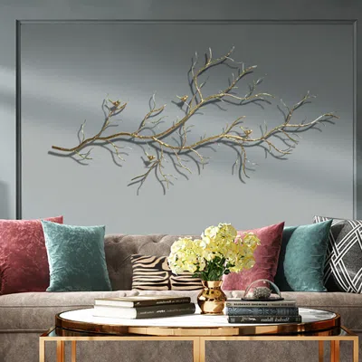 Homary Luxury Creative Metal Branch & Birds Wall Decor Home Art In Gold In Living Room In Multi