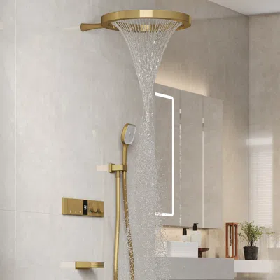 Homary Luxury Gold Thermostatic Shower System With Overhead Rainfall & Handheld Spray