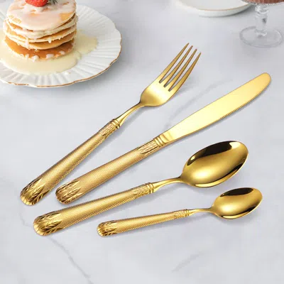 Homary Luxury Gold Unique Flatware Set For 12 Embossed Stainless Steel Kitchen Cutlery Set