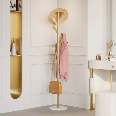 Homary Marble Freestanding Clothing Rack Gold With Hooks For Bedroom In White