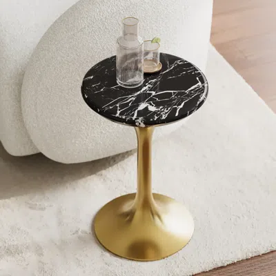 Homary Marble Top Round Cocktail Table With Gold Base Accent Table For Living Room In Multi