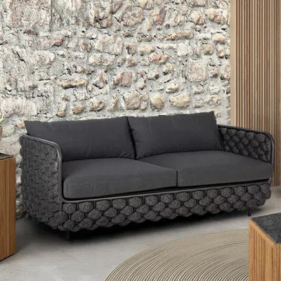 Homary Martic 53.1" Wide  Aluminum & Rope Outdoor Loveseat Patio Sofa With Cushions In Black In Gray