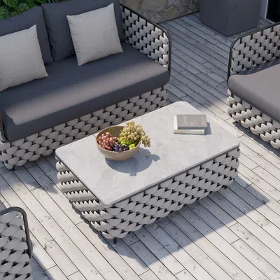 Homary Martic Modern Aluminum & Rope & Sintered Stone Top Outdoor Patio Coffee Table In Gray In Red