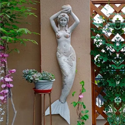 Homary Mermaid Wall Decor Garden Wall Hanging Sculpture Resin Yard & Patio Yard Stuatues (40" High) In Gray