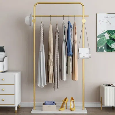Homary Metal Clothing Rack Freestanding Cloth Rail Rack With Hooks & Marble Base In Gold