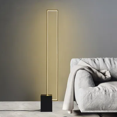 Homary Metal Led Floor Lamp Rectangular Standing Lamp With Black Base In Gray