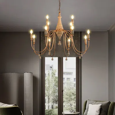 Homary Mid Century 12-light Chandelier Wood Pendant Light In Brown