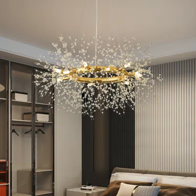 Homary Mid Century Modern 12-light Crystal Firework Sputnik Chandelier Pendant Ceiling Light In Gold