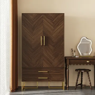 Homary Mid Century Modern Amoire Closet Dresser Walnut Wardrobe Clothes Cabinet With Drawer In Brown