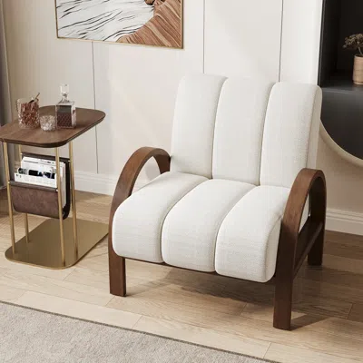 Homary Mid Century Modern Boucle Accent Chair White Modular Lounge Chair With Ash Solid Wood Frame In Neutral