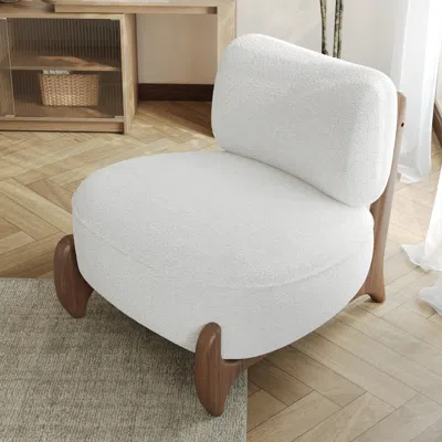 Homary Mid Century Modern Boucle White Armless Accent Chair With Ash Wood Leg