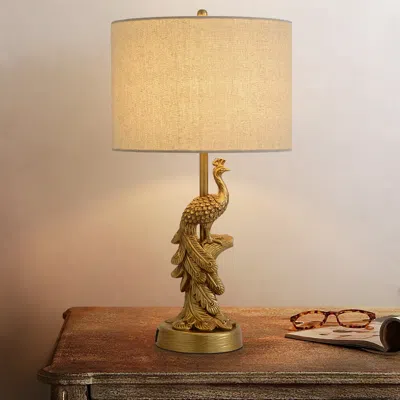Homary Mid Century Modern Golden Resin Peacock Table Lamp With Usb Charging Ports
