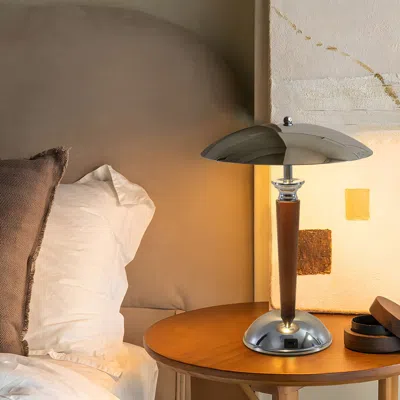 Homary Mid Century Vintage Metal & Wood Table Lamp Chrome & Brown Office Lighting In Black