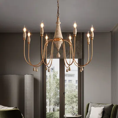 Homary Mid-century 8-light Candle-style Chandelier With Gold Ovated Wood Farmhouse Modern Pendant Light