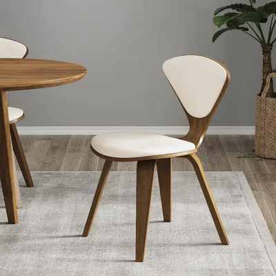 Homary Mid-century Dining Chairs Upholstered Faux Leather Walnut 8-pieces Dining Room Chairs In Brown
