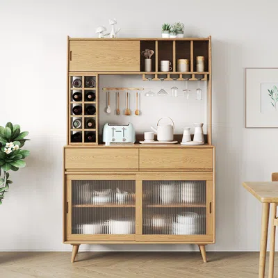 Homary Mid-century Modern 67" Tall Freestanding Pantry Cabinet With Storage Natural Hutch In Brown