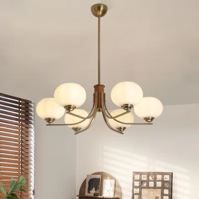 Homary Mid-century Modern 6-light Chandelier With Bowl Shade In Gold