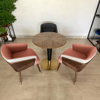 Homary Mid-century Modern Dining Chair Single Arm Chair Upholstered Leath-aire In Pink