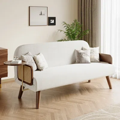 Homary Mid-century Modern Rattan Daybed Queen Sofa Bed Convertible Sleeper Lounge Chair Folding In White