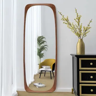 Homary Mid-century Rectangle Full Length Floor Mirror Wood Frame 69"x 20" Leaning Mirror Walnut In White