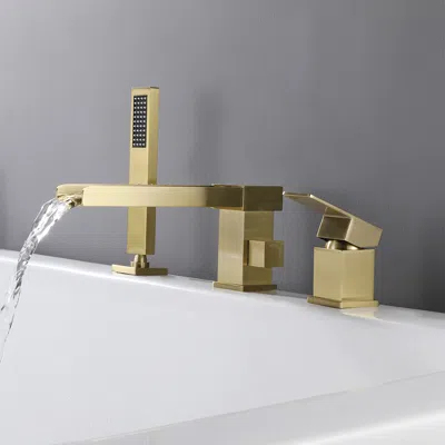 Homary Mill Deck-mount Waterfall Roman Bathtub Filler Faucet With Handshower In Brushed Gold