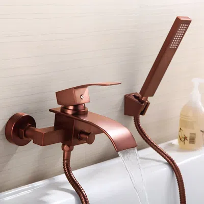 Homary Milly Modern Waterfall Wall-mount Oil Rubbed Bronze Tub Filler Faucet & Handshower In Brown