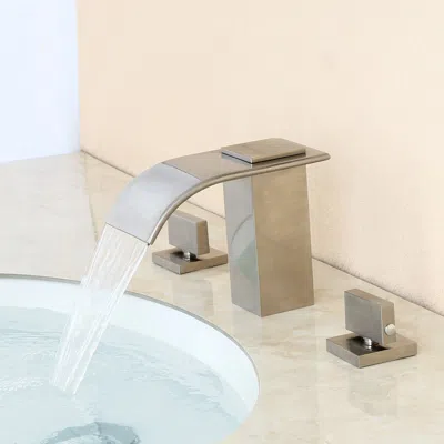 Homary Milly Waterfall Double Knob Handle Widespread Sink Faucet Brass Bathroom Brushed Nickel In Gray