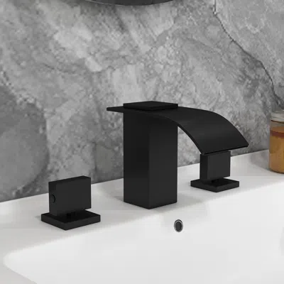 Homary Milly Waterfall Widespread Bathroom Sink Faucet Matte Black 2-handle Solid Brass