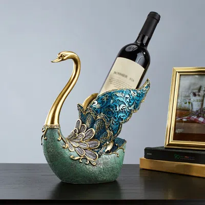 Homary Mini Bar Decor Swan Wine Rack Bottle Holder In Resin In Blue