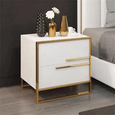 Homary Minimalist Design Nightstand With 2 Drawers With Gold Base