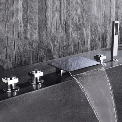 Homary Moda Contemporary Waterfall Deck-mount Roman Tub Faucet With Handshower In Chrome In Black