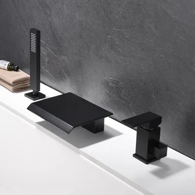 Homary Moda Waterfall Matte Black Roman Bathtub Filler Faucet With Handshower Solid Brass