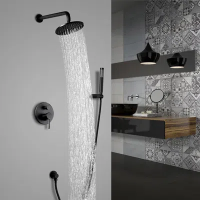 Homary Modern 12" Black Wall Mounted Rain Shower System With Rainfall Shower Head Solid Brass