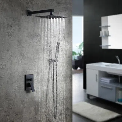 Homary Modern 12" Wall Mounted Shower System With Handheld Shower Pressure Balance Valve In Black