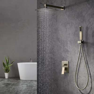 Homary Modern 12" Wall Mounted Shower System With Handheld Shower Pressure Balance Valve In Silver
