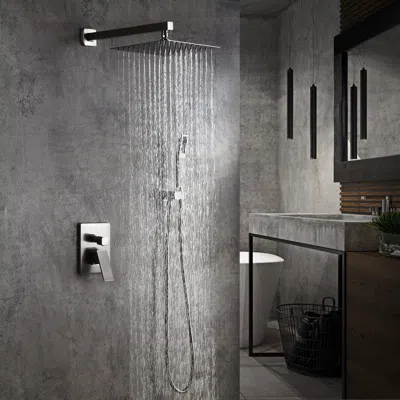 Homary Modern 12" Wall Mounted Shower System With Handheld Shower Pressure Balance Valve In Black
