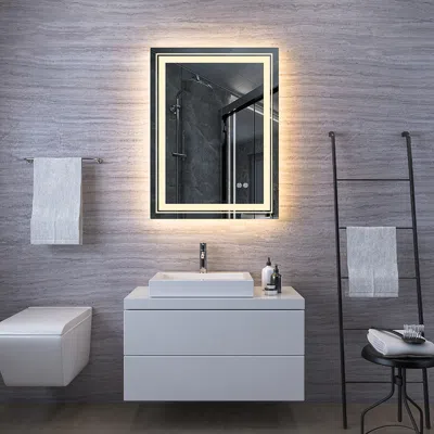 Homary Modern 24" X 30" Frameless Led Bathroom Vanity Mirror Rectangle Anti-fog Wall Mirror In White