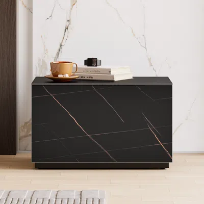 Homary Modern 24"w Sintered Stone Nightstand 1 Drawer Bedside Table Set Of 2 In Black