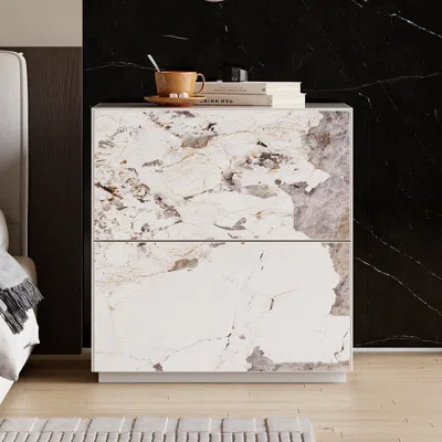 Homary Modern 24"w Sintered Stone Nightstand 2 Drawer Bedside Table In White