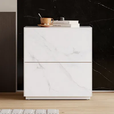 Homary Modern 24"w Sintered Stone Nightstand 2 Drawer Bedside Table In White