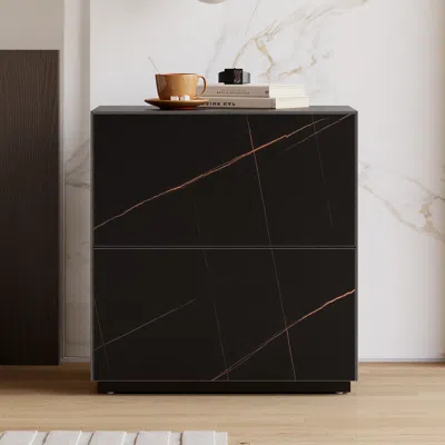 Homary Modern 24"w Sintered Stone Nightstand 2 Drawer Bedside Table In Black