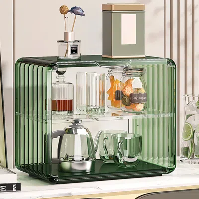 Homary Modern 2-tier Green & Transparent Desk Organizer Storage Rack Acrylic Adjustable Shelf