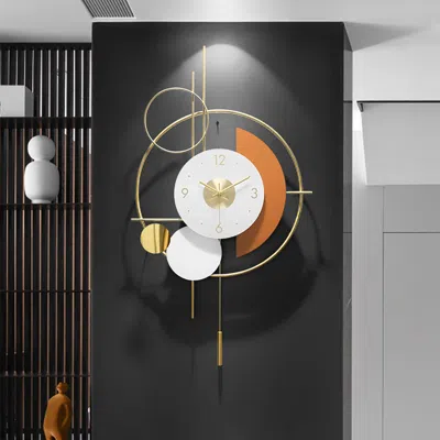Homary Modern 3d Round Wall Clock Decor Gold Pendulum Geometric Mute Metal Home Clock Art In Black
