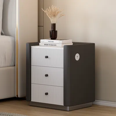 Homary Modern 3-drawer Nightstand With Sintered Stone Top & Usb Port In Gray