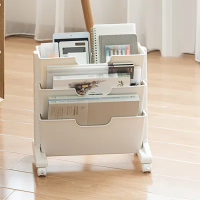 Homary Modern 3-tier Magazine Organizer Holder White Book Cart With Ample Open Storage