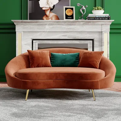 Homary Modern 63" Bronze Velvet Curved Sofa Toss Pillow Included In Brown
