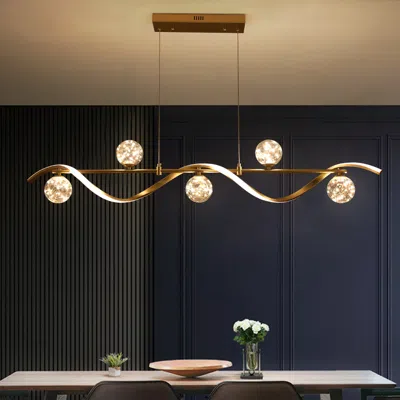 Homary Modern 6-light Kitchen Island Light Led Gold Square Pendant Remote Control Lighting